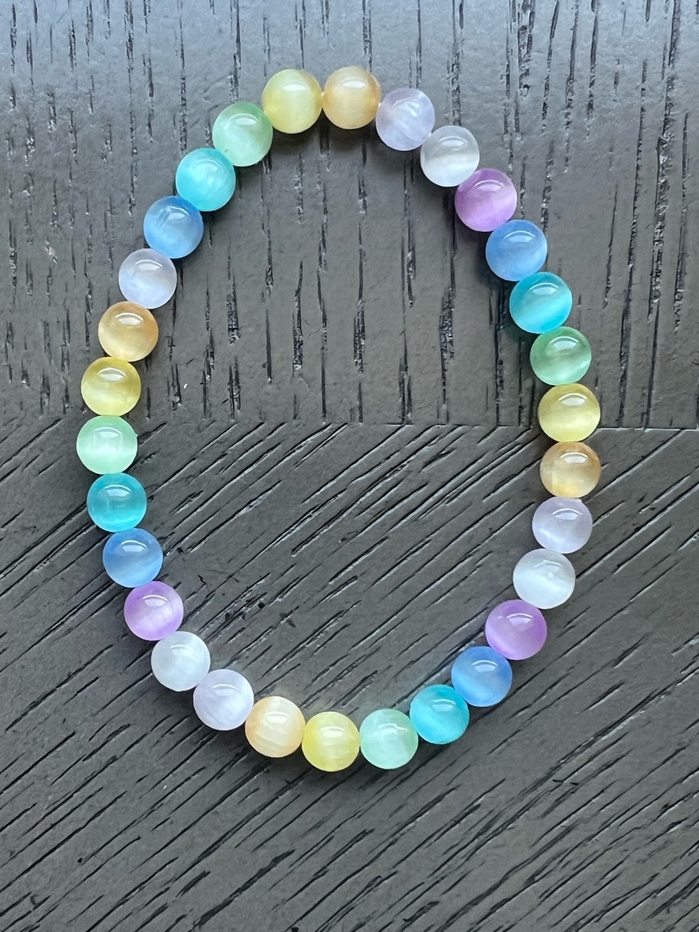 Colorful selenite bracelet 6mm SIZE 6.75’